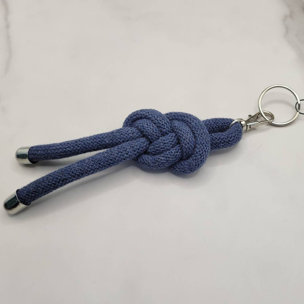 Nautical Figure 8 Knotted Rope Keyring Key Chain Bag Charm Denim Blue